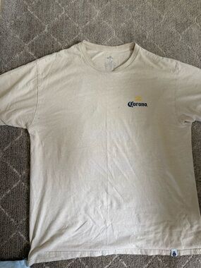Corona Men’s Crewneck T‑Shirt in Light Cream with Navy Logo
